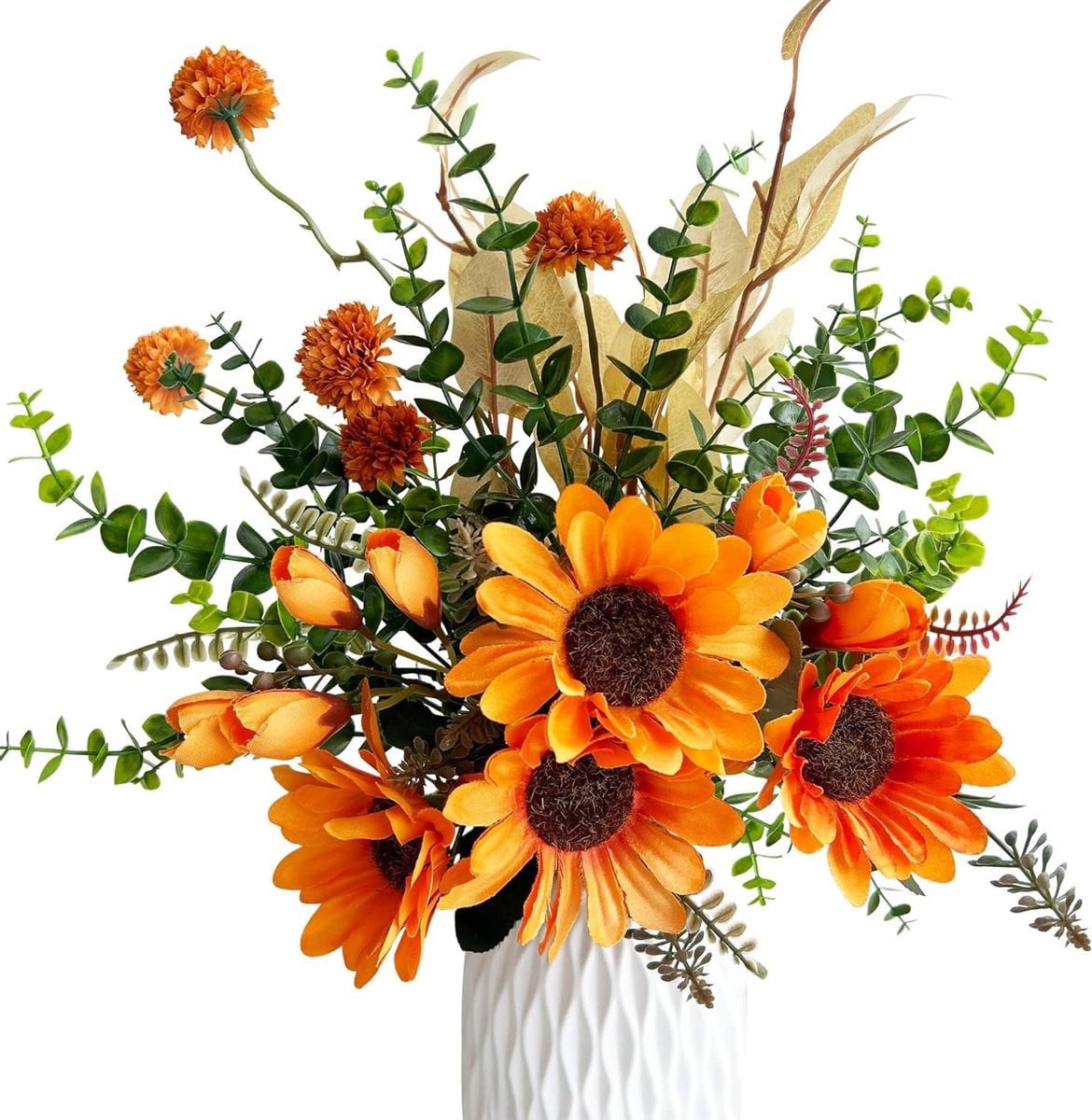 Kunstbloemen Zonnebloemen Decoratie Boeket Geel Groen 32-46 cm