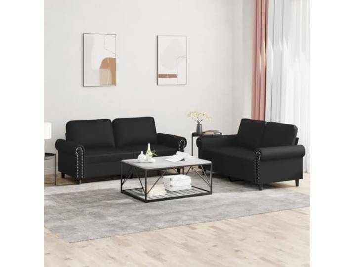 HEFZGDB 2-TLG. Sofagarnitur mit Kissen Schwarz Kunstleder Langlebig Robuster Gestell Bequem Polsterung Schmutzabweisend Luxuriöses Design Wohnzimmer Möbel