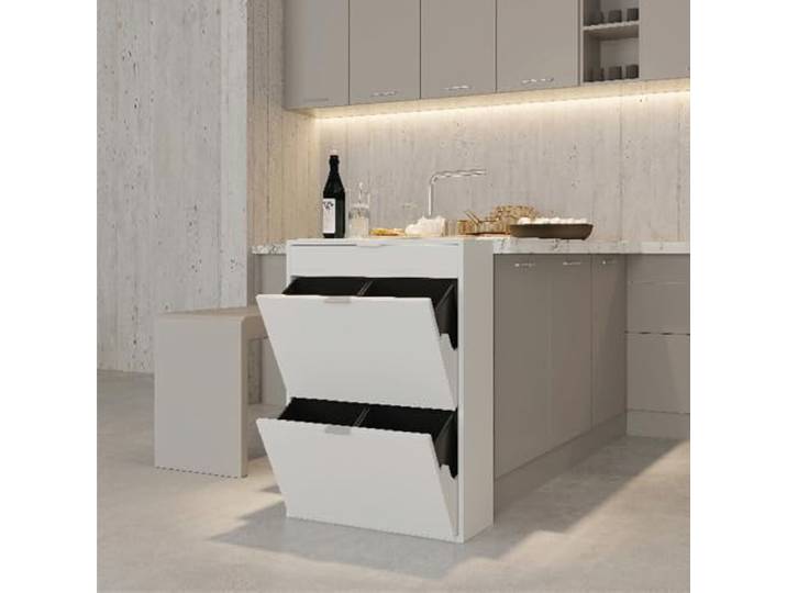 Ease Mülleimer Küche 4 Fächer, 4 x 10L Recycling Große Abfalleimer aus Kunststoff Mülltrennsystem, Recycling Schrank für Mülltrennung, Mülleimerschrank für Küche Wohnung Büro, Weiß 2