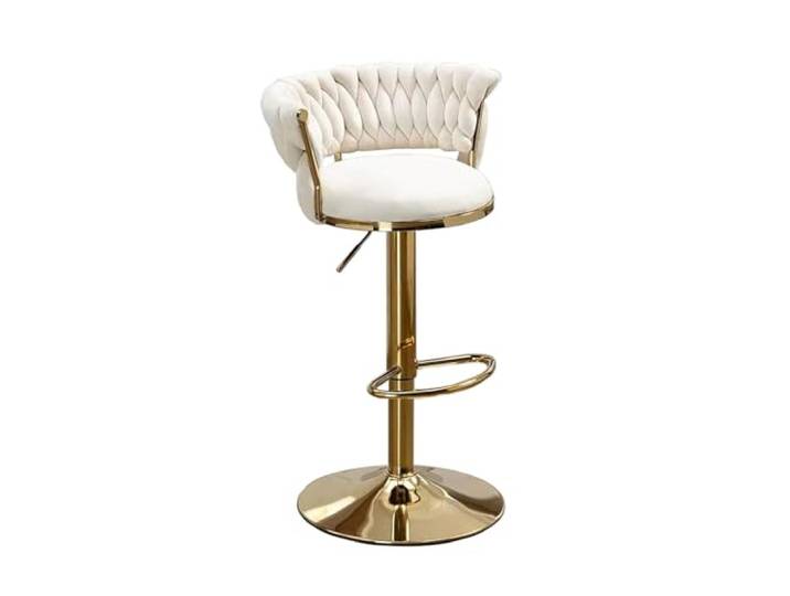 Barhocker 4er set mit lehne, 360° Drehbar Barstühle mit Golden Höhenverstellbaren Metallrahmen, Samt Küchenhocker mit Fußstütze Bistrohocker Bar Stool für Kücheninsel Bar Coffee Bar,Weiß,Set of 1