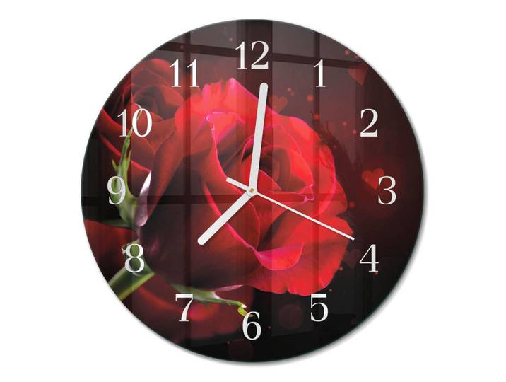 Tulup Wanduhr fi30 cm - Rosen, Rot, Glas, Rund, 30x30x0.4 cm, Dekoration, Uhren, Wanduhren