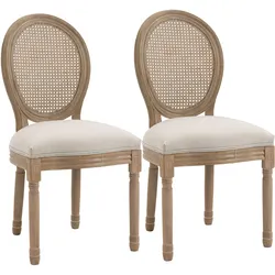 2ER Set Esszimmerstühle Küchenstuhl mit Rattan-Rückenlehne Linen-Touch
