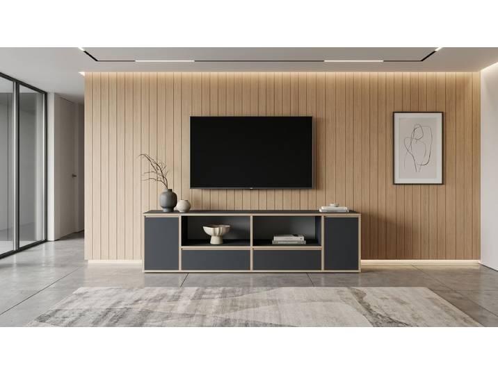 Schwarzes Lowboard nach Maß Premium Dekore Schwarz Multiplex Kante