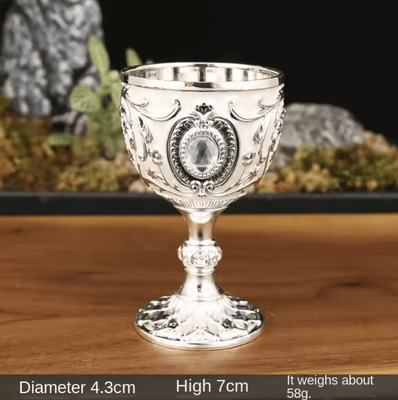 Inspire Curations Vintage Medieval Holy Grail Goblet Engraved Metal Chalice Decor silver