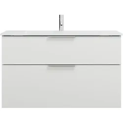 burgbad Eqio Glas-Waschtisch inklusive Waschtischunterschrank, Breite 1020mm, SEYX102F6582A0070G0146, Farbe: Weiß Matt / Weiß Matt, Griff Chrom G0146