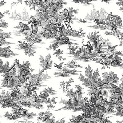 York Wallcoverings Campagne Toile Black & White Wallpaper