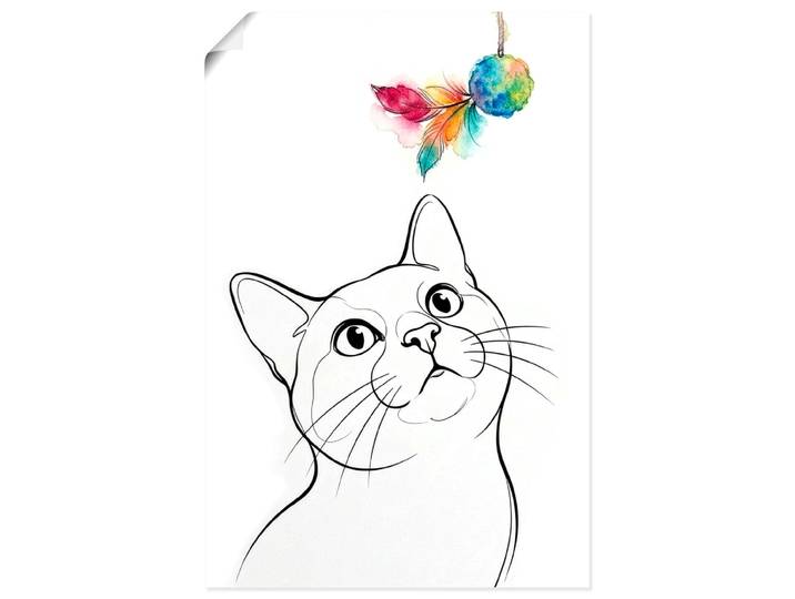 Wandbild GOODPRODUCT Katze mit Spielzeug I , bunt (farbe bild(er): weiß), B:40cm H:60cm T:0,1cm, Papier, Bilder, Wandbild, als Poster oder Leinwandbild in versch. Grössen
