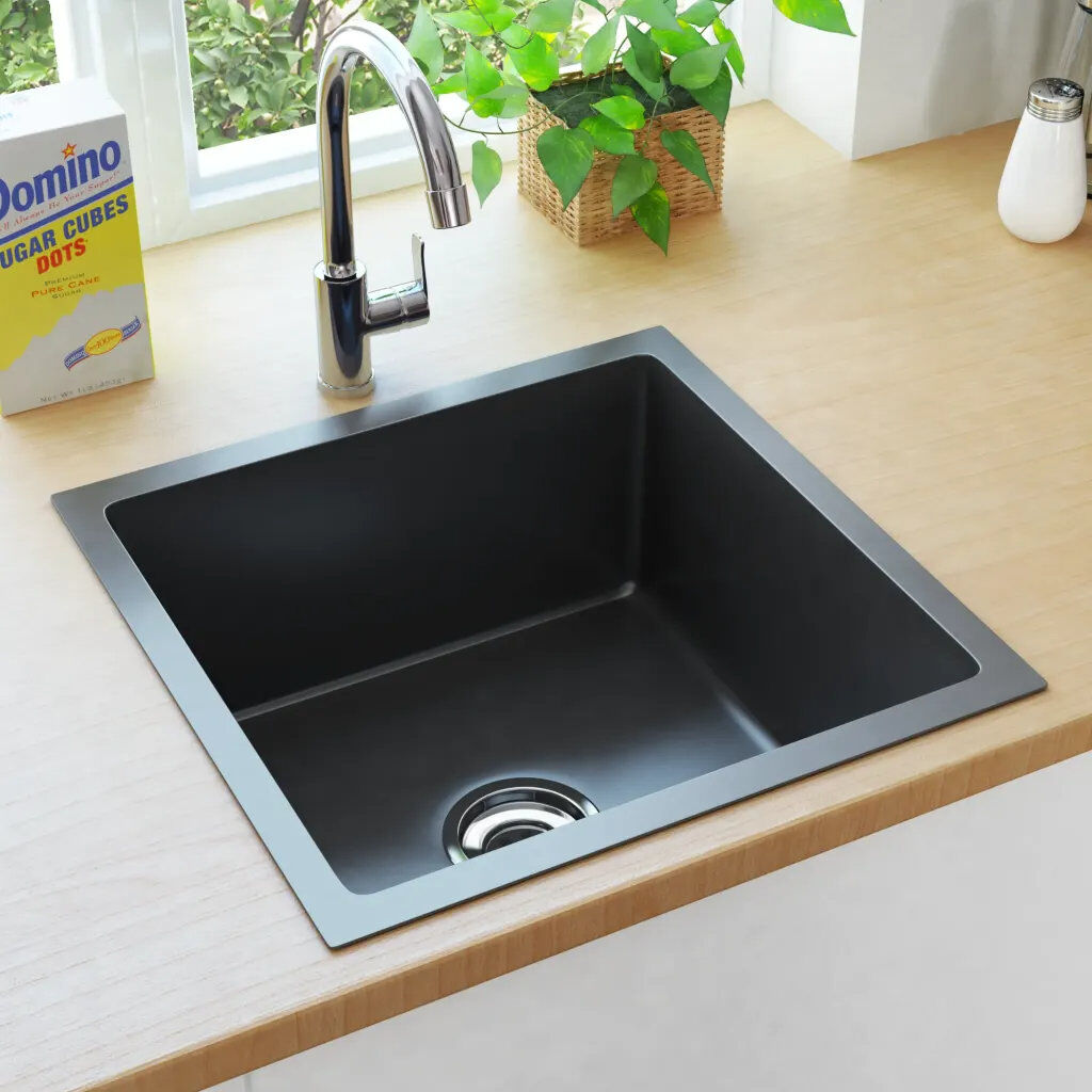 Belfry Kitchen Anthony 440mm W Steel Kitchen Sink Black 440mm L