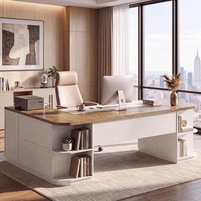 1Easylife 86.6-Inch L-Shaped Executive Desk, Extra Large Computer Desk with Drawers & Storage Cabinet, Modern Business Workstation