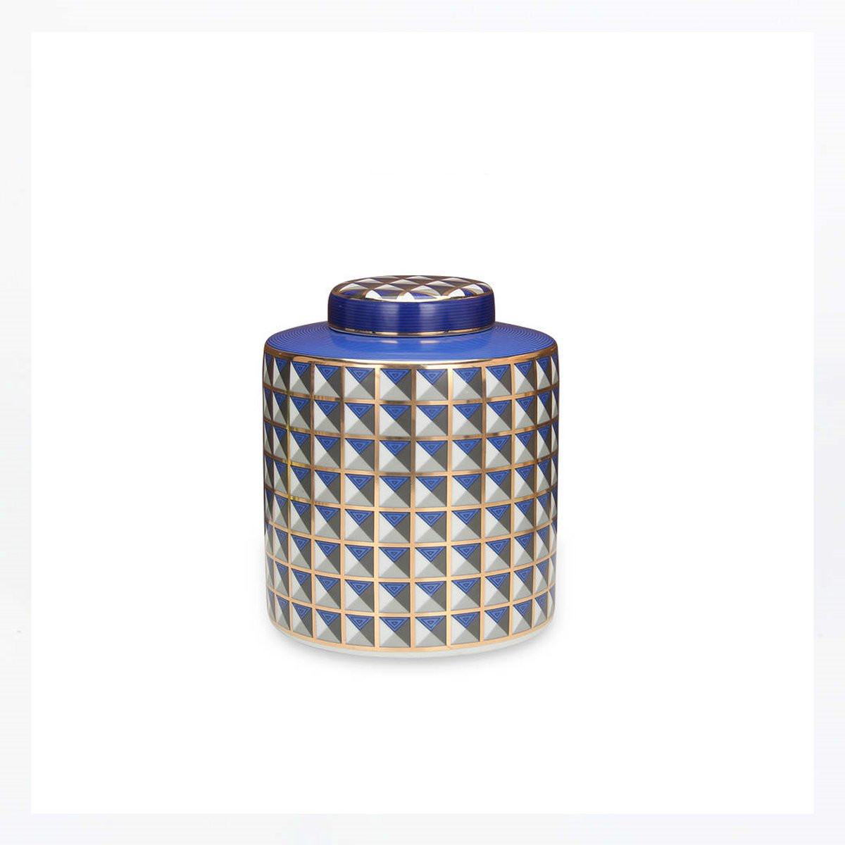 San Naila Girih Decoratieve Gemberpot met Deksel - Porselein - Blauw Wit Goud Zwart