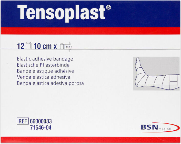 Tensoplast 10 cm x 4,5 metros: Ligadura elástica adesiva (Caixa 12 unidades)