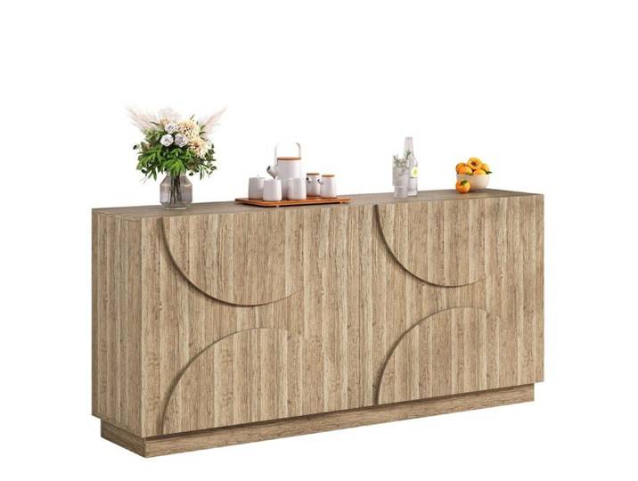 ELVORIN Buffet bas 4 portes 160 x 40 x 80 cm décor bois naturel étagères intérieures flexibles style scandinave moderne