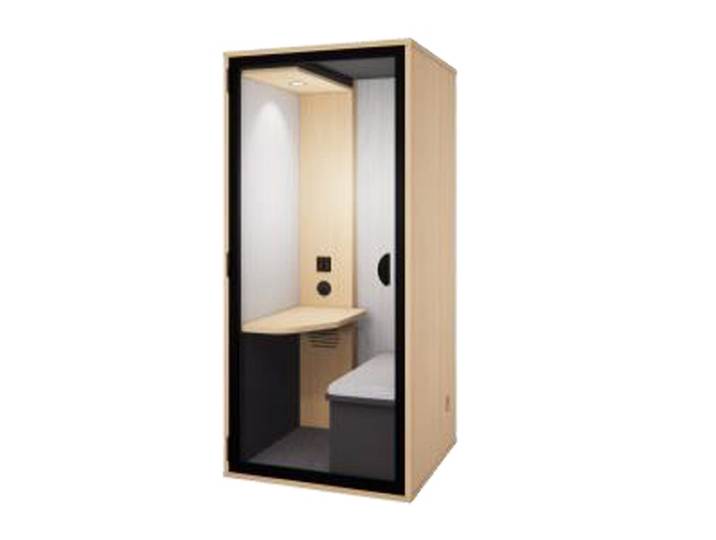 Cabine acoustique Essentielle Express Modèle S Assis - 1 Place assise - Bois clair et tissus Gris