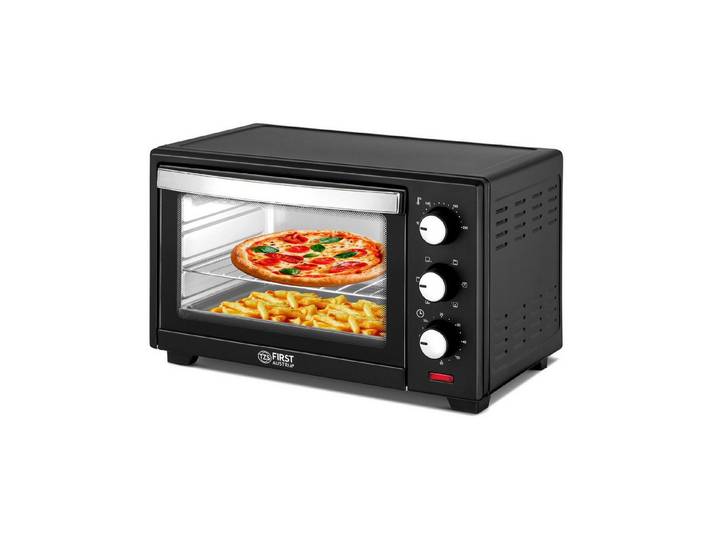 TZS FIRST AUSTRIA Minibackofen 30L 1600W, stufenlose Temperaturregelung bis 230°C, 60 Min Timer, 3 Einschubhöhen, Doppelglastür, Umluftfunktion