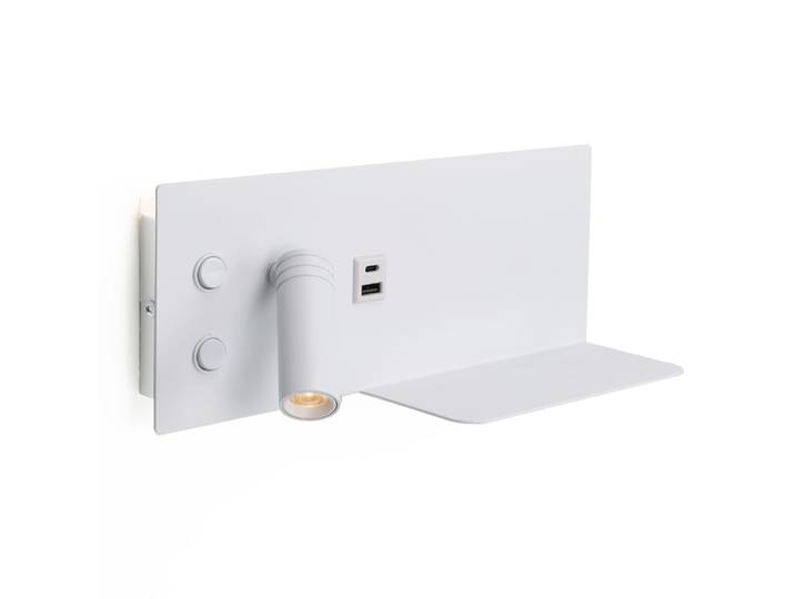 Applique murale blanche LED 7W + 3W liseuse USB-C gauche 30cm
