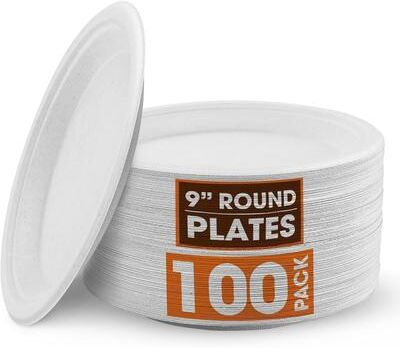 Cheer Collection 9 inch Disposable Plastic Plates - 100 Pack - 9 Inch