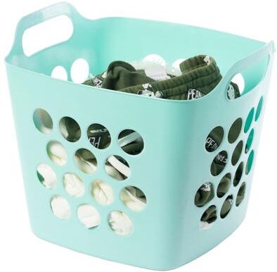 Basicwise Flexible Plastic Laundry Basket - Square Storage Hamper with Side Handles for Easy Carrying - 28 Litter