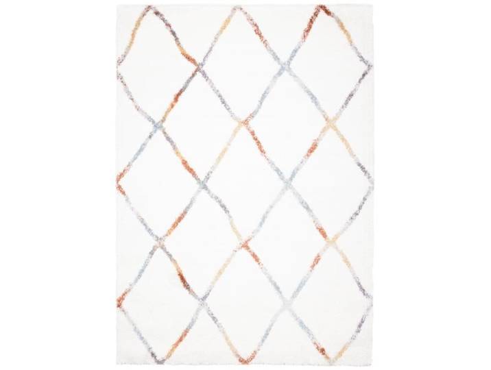 TAPISO Tapis Salon Shaggy Poil Long MODENA Blanc Multicolore Losanges Polyester Intérieur 120x170 cm