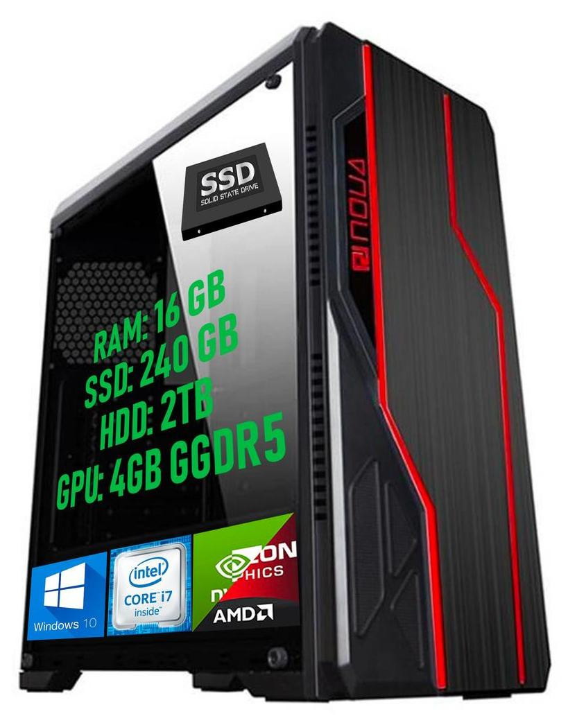 Gammec Gaming PC met Intel Core i7 processor, 16GB RAM, 240GB SSD + 2TB opslag en RGB-verlichting