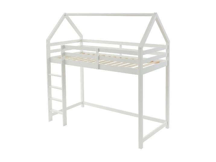 Lit mezzanine cabane 90 x 190 cm - Pin massif - Blanc - TARZIA
