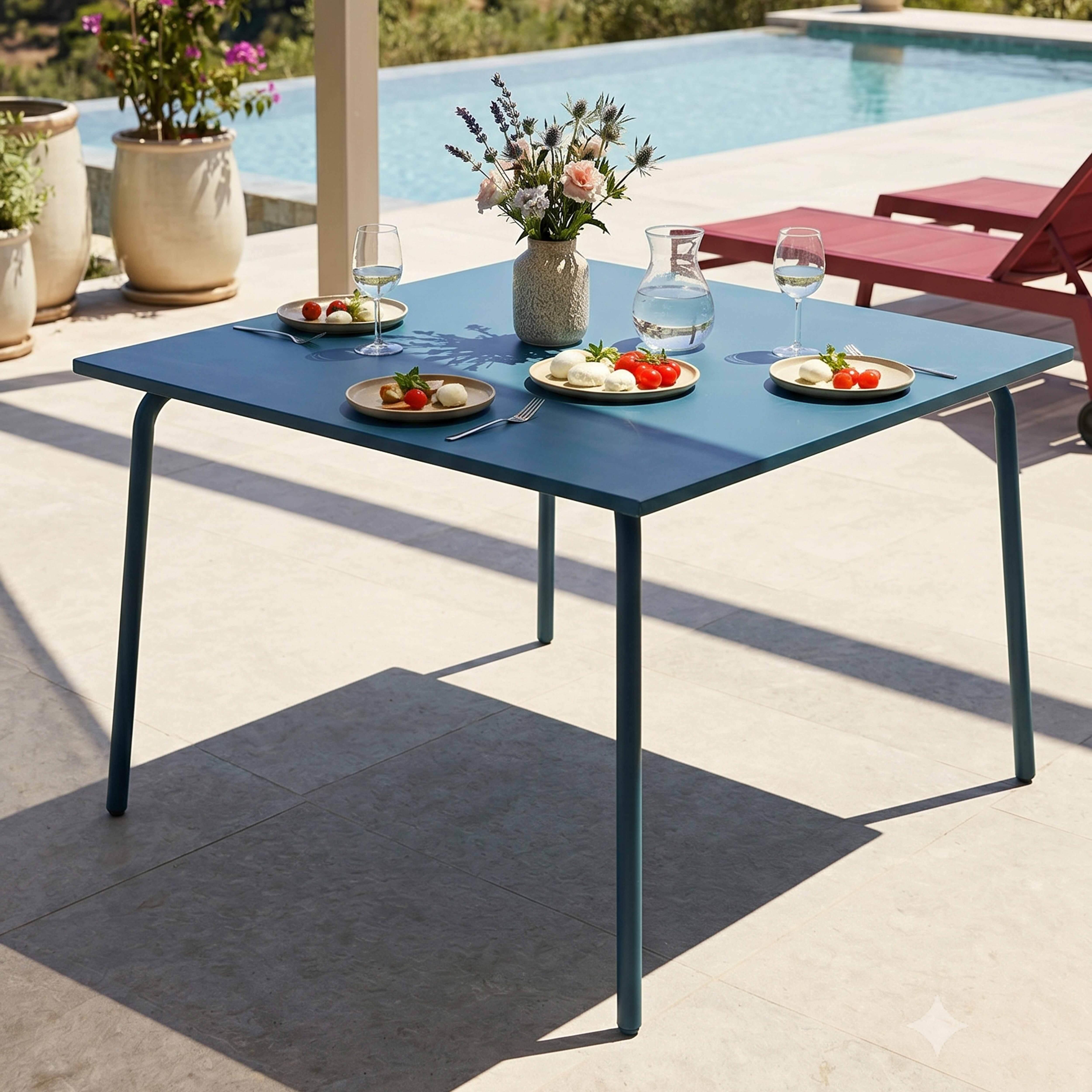 Quadratischer Gartentisch aus Metall Pazifisch blau - Oviala Palavas