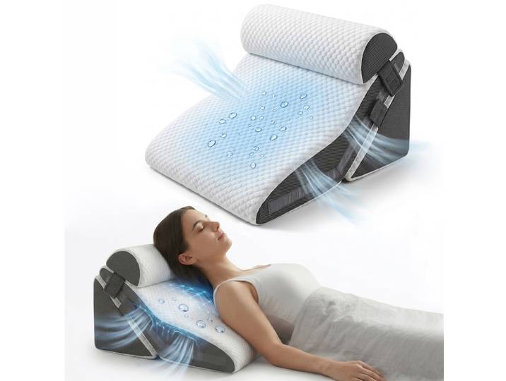 Ensemble d'oreillers orthopédiques en soie glacée, oreiller réglable en mousse à mémoire de forme 15-en-1 pour post-chirurgie, oreiller inclinable pour reflux acide/ronflement