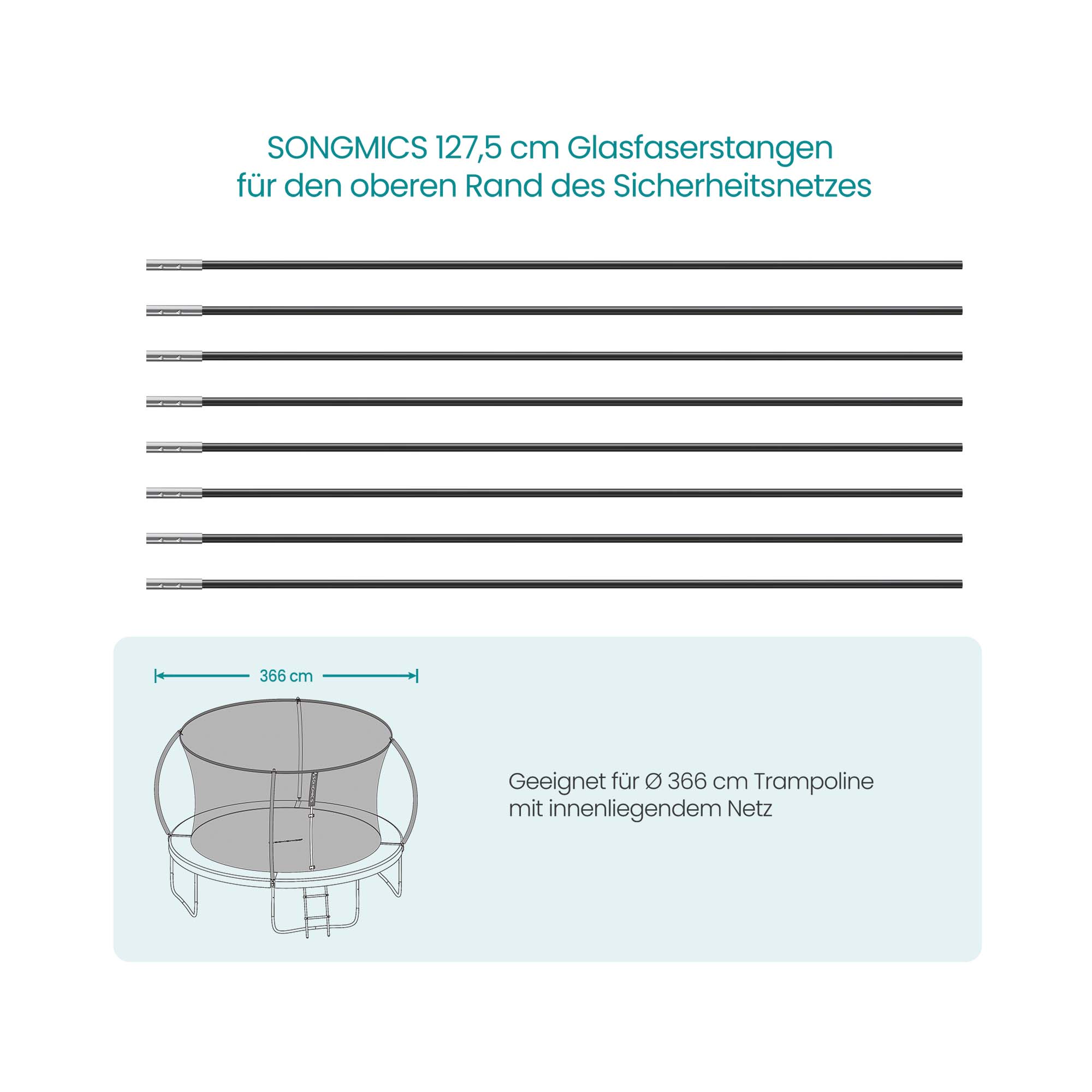 SONGMICS 8 Glasfaserstangen 127,5 cm für den oberen Rand STF103Q01