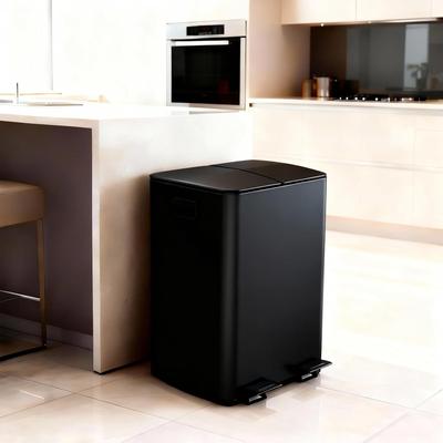 YUN Dual Compartment Kitchen Trash Can, Stainless Steel Recycling Bin with Soft Close Lid