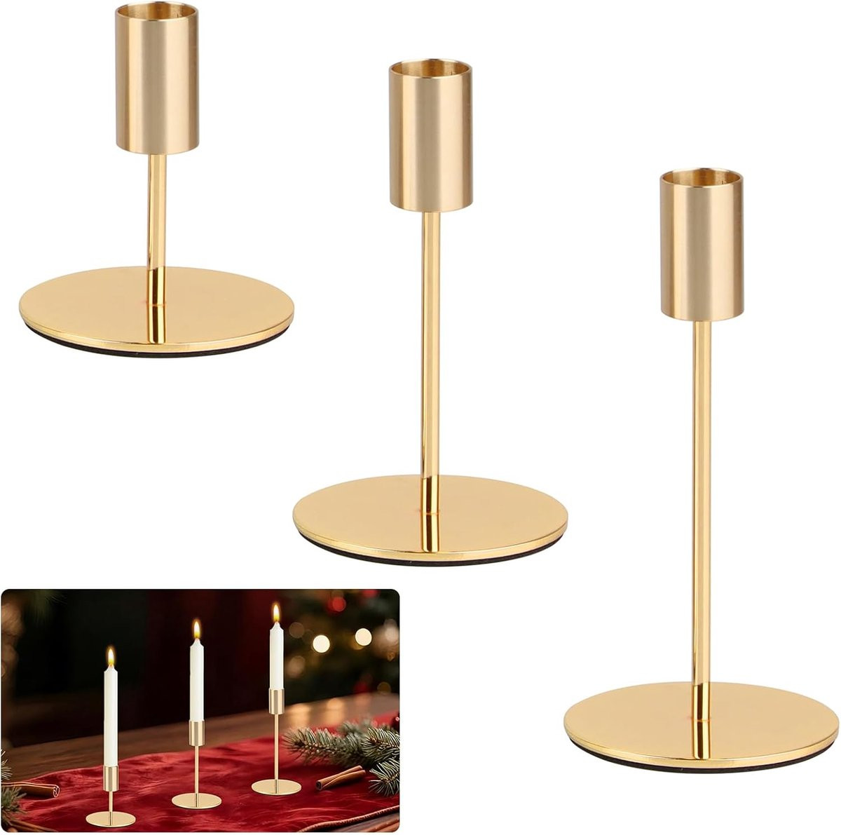 SnelShoppen 3-delige gouden kaarsenhouders set voor decoratie