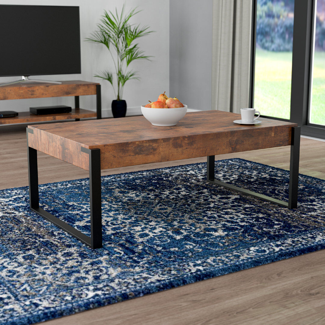 Gracie Oaks Norris Sled Coffee Table Rustic Dark Wood 43cm H X 110cm W X 64cm D