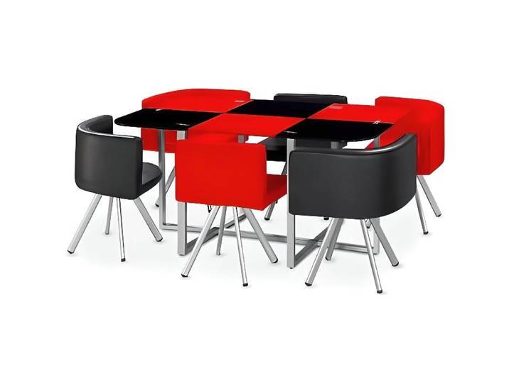 Ensemble Table de repas avec 6 chaises Design MADRID Noir & Rouge