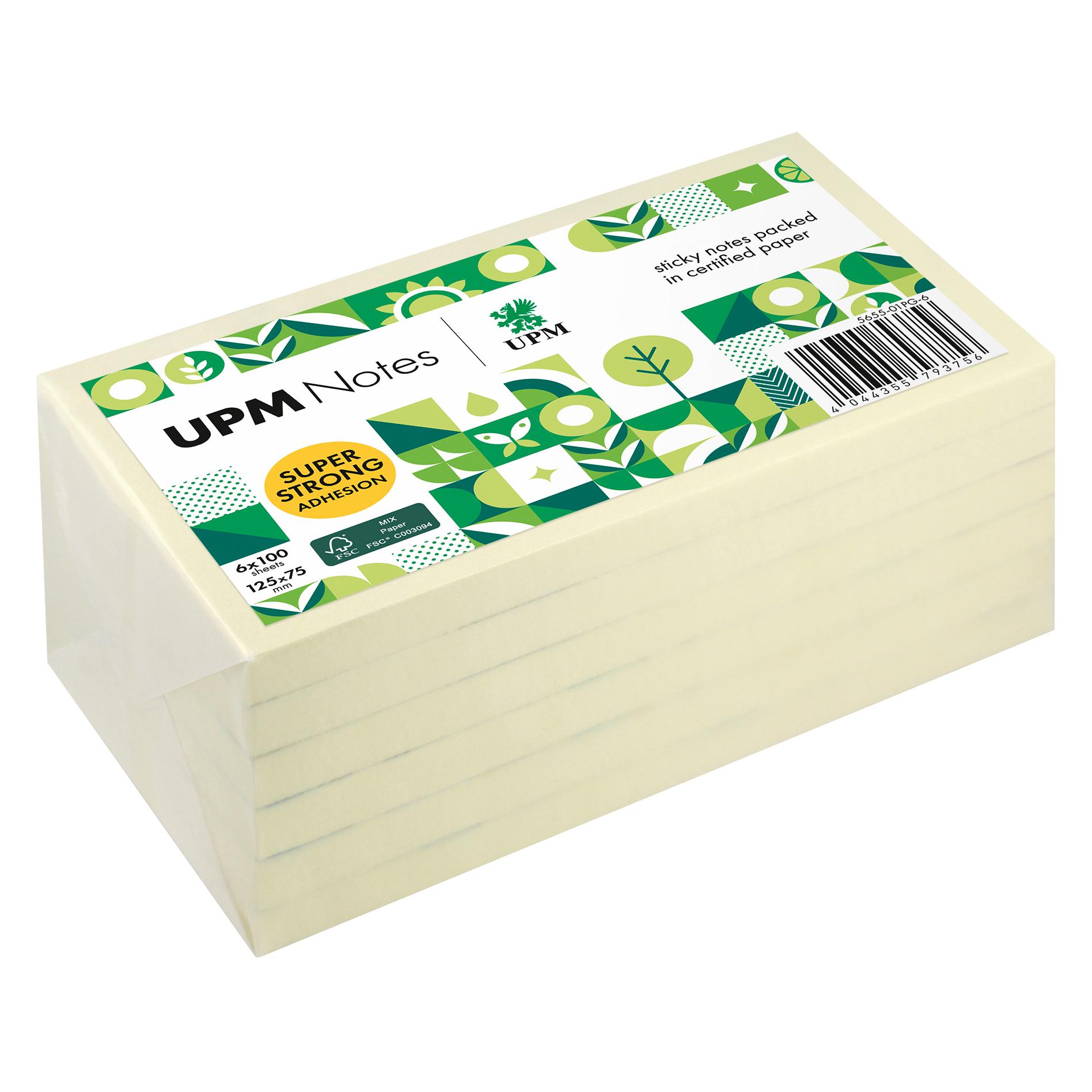 UPM Notes Haftnotiz 5655-01PG-6 125x75mm 100Bl. ge 6St. (125 x 75 mm) (5655-01PG-6)