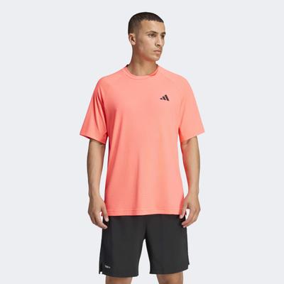 T-Shirt ADIDAS PERFORMANCE "TECHESS TEE", Herren, Gr. M, pink (solar turbo), Obermaterial: 92% Polyester, 8% Elasthan, normal, Rundhals, Shirts T-Shirt, sportlicher Stil, mit Rundhalsausschnitt, Kurzarm, normale Länge