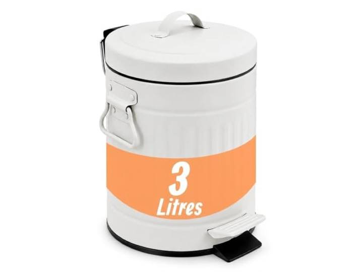 Relaxdays poubelle\, 3 l\, à pédale\, couvercle à fermeture douce\, blanche Seau intérieur amovible\, métal\, poubelle de salle de bain avec couvercle\, design rétro