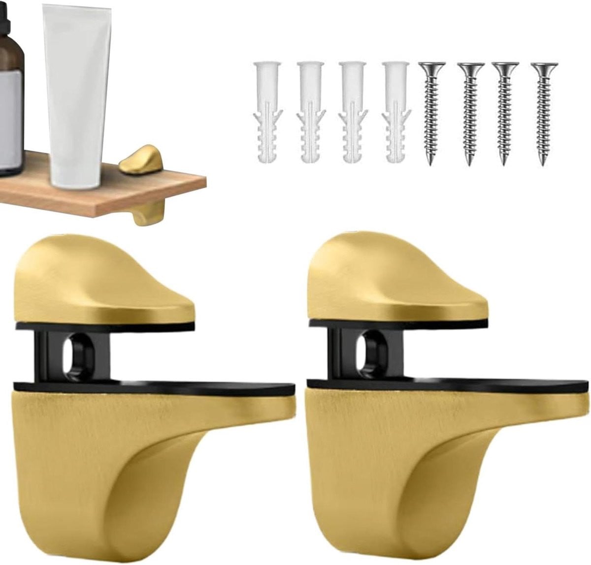 Gouden verstelbare plankbeugels voor wandmontage - 10.4 x 7.1 x 3.5 cm
