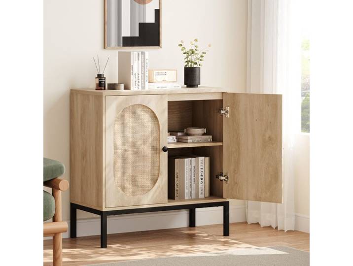 Meuble Buffet Meuble de Rangement en rotin Meuble d'appoint en Bois- 80X40X82.8CM-CHENE