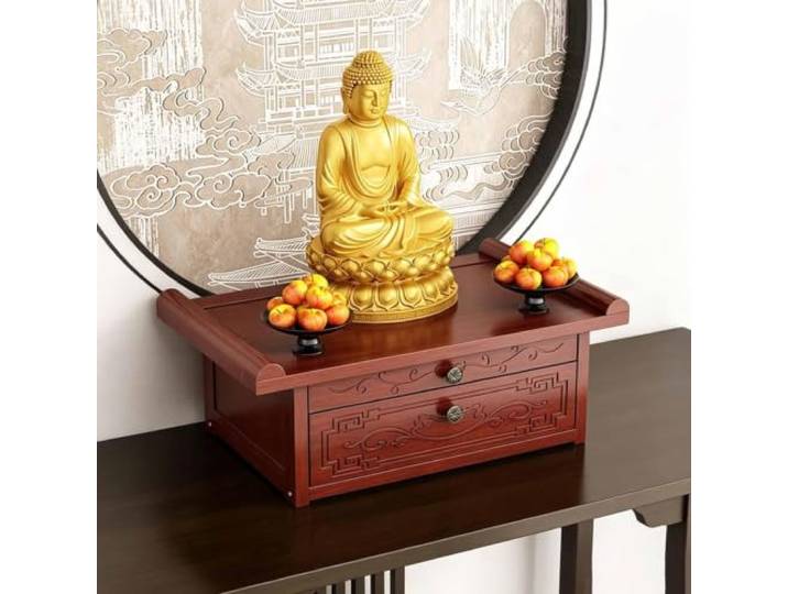 Mini-Buddhistische Nische, Altartisch Zur Meditation, Altartisch Aus Bambus Buddha-Altarregal Mit Ausziehbarer Ablage, Für Den Haushalt，FüR Gebete, Wahrsagung, Anbetung, Pooja-Schrank