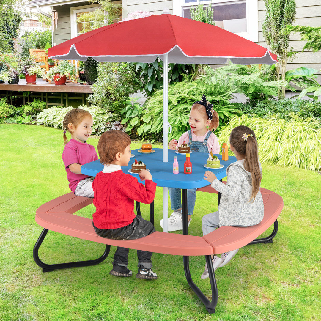 17 Stories 4 - Person Patio Dining Set Square Table Blue 4