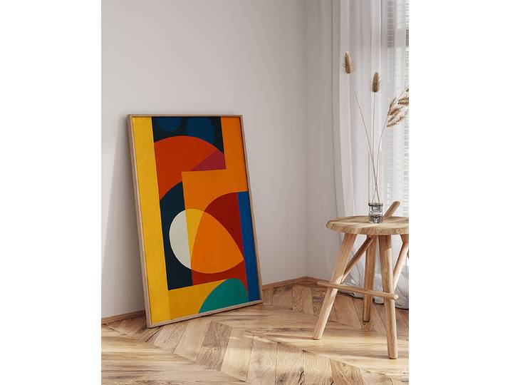 Impression artistique abstraite en Revêtement : verre acrylique Structure : hêtre laqué Multicolore 63 x 83cm