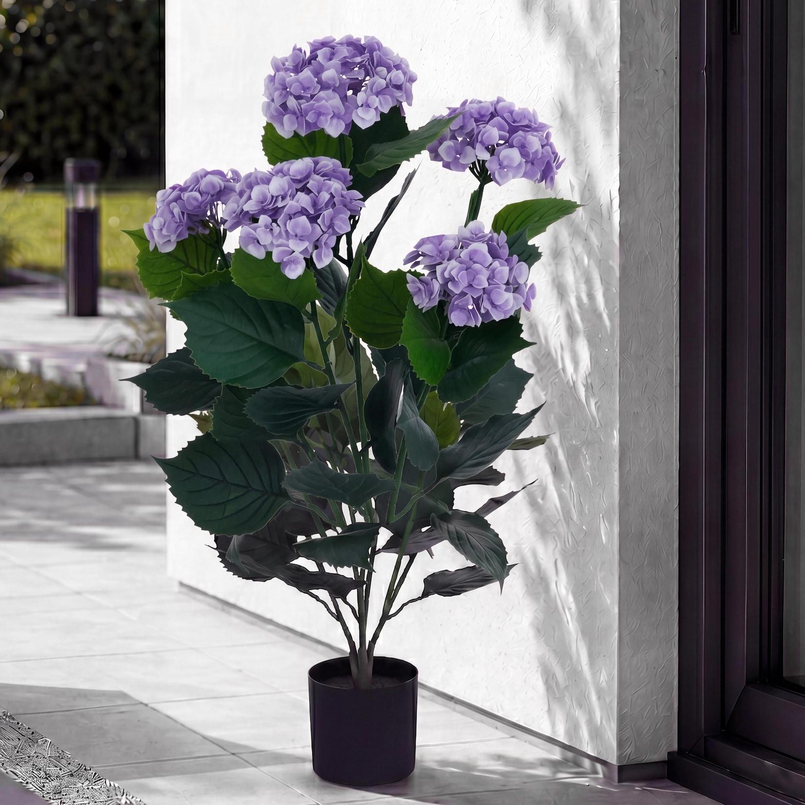 Künstliche Hortensie MCW-Q86, Dekopflanze Kunsthortensie Kunstpflanze, Outdoor Polyethylen 64x40x40cm ~ lila