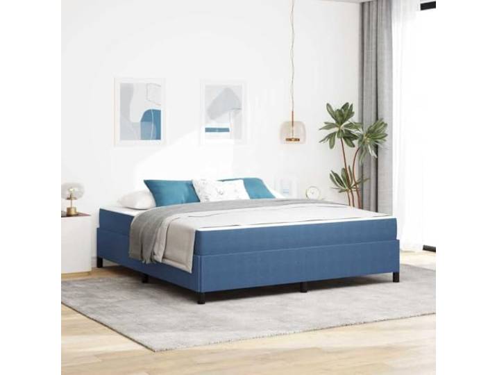 Holzwerkstoff Stoff Modernes Design Bettgestell 180 x 200 cm Blau Bettrahmen mit Matratze Blau 180 x 200 cm Stoff Doppelbett mit Taschenfedermatratze Lattenrost Modernes Polsterbett