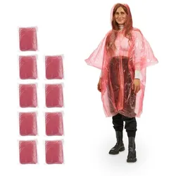 Relaxdays 30x Einweg Regenponcho Rot Rot