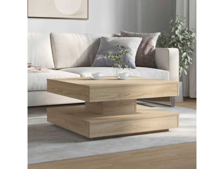 KTHLBRH Couchtisch, drehbar um 360 Grad, 70 x 70 x 34,5 cm Stabile Spanplatte, glatte Oberfläche, untere Ablage, modern für Wohnzimmer