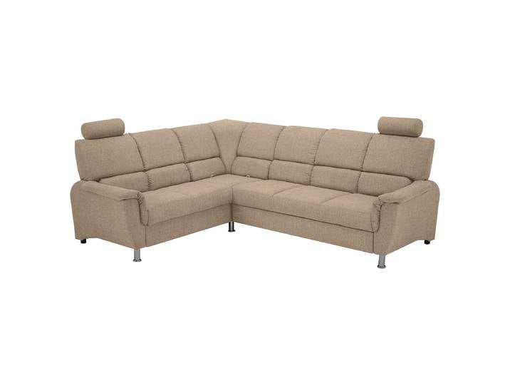 Ecksofa mit Schlaffunktion Beige Webstoff 270 x 96 x 219cm Schlaffunktion davorstehend rechts mit Schlaffunktion Modern