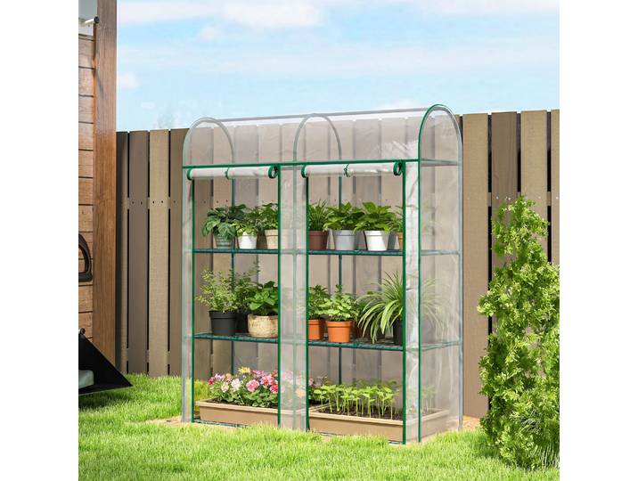 Outsunny Serre PVC 3 Niveaux avec Étagères et Châssis Acier