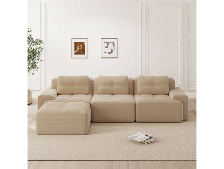 Nuvlagu - Canapé d'angle modulable en L - Avec repose-pieds - Canapé effet nuage doux - Aucun assemblage requis - Beige