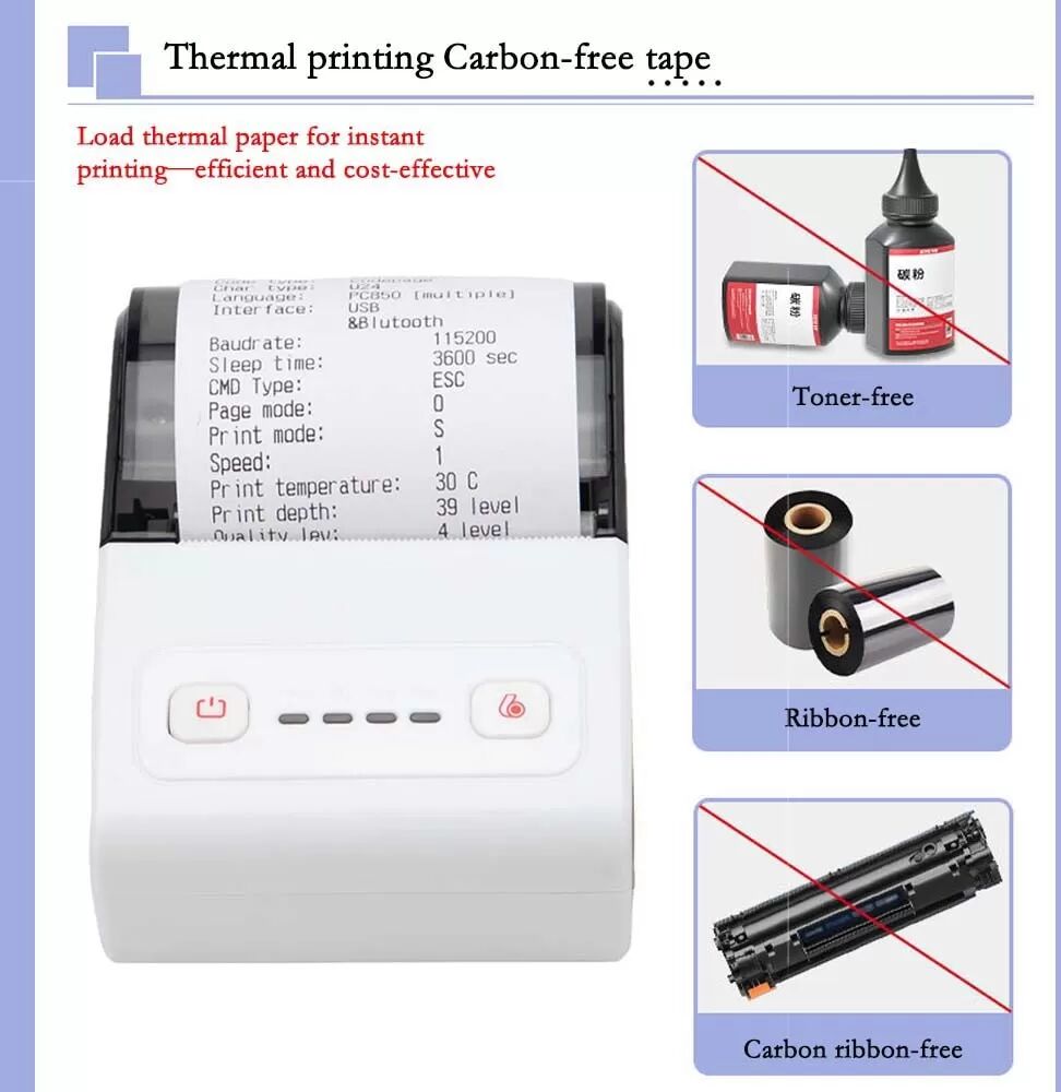 INF 58mm Thermobondrucker USB + Bluetooth - Tragbare POS-Drucklösung Weiß+Grau