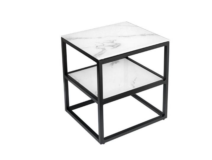 Licht-Erlebnisse Beistelltisch BANTU, aus Hartglas Metall in Weiß Schwarz 45 x 40 x 51 cm (LxBxH)