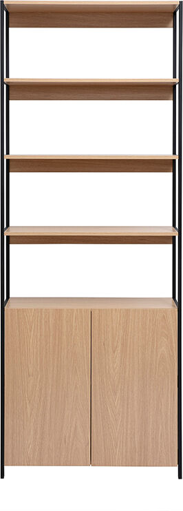 Miliboo Bücherregal mit Aufbewahrung in heller Eichenholz-Optik und schwarzem Metall L80 cm MAXENCE