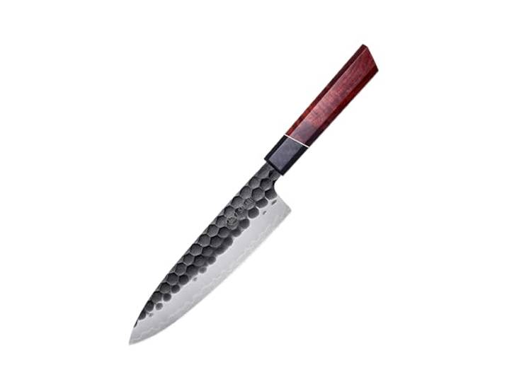 MITSUMOTO SAKARI 20 cm Gyuto Küchenmesser, SG2-Pulverstahl Kochmesser Handgeschmiedete Küchenmesser, Professionelle Japanische Messer, Blutholz G10-Griff und Exquisite Holzkiste